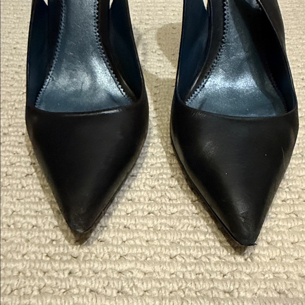 Zara Genuine Leather Black Slingback Heels sz 8 - Picture 2 of 7